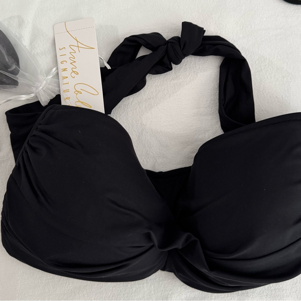 Anne Cole Black Twist Front Halter Swim Bra